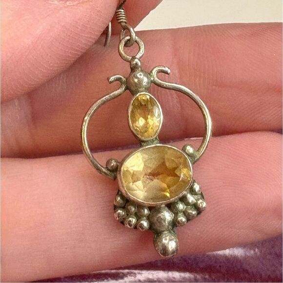 Vintage Yellow CITRINE Dangle / Drop Earrings in 925 Sterling Silver - Picture 7 of 10